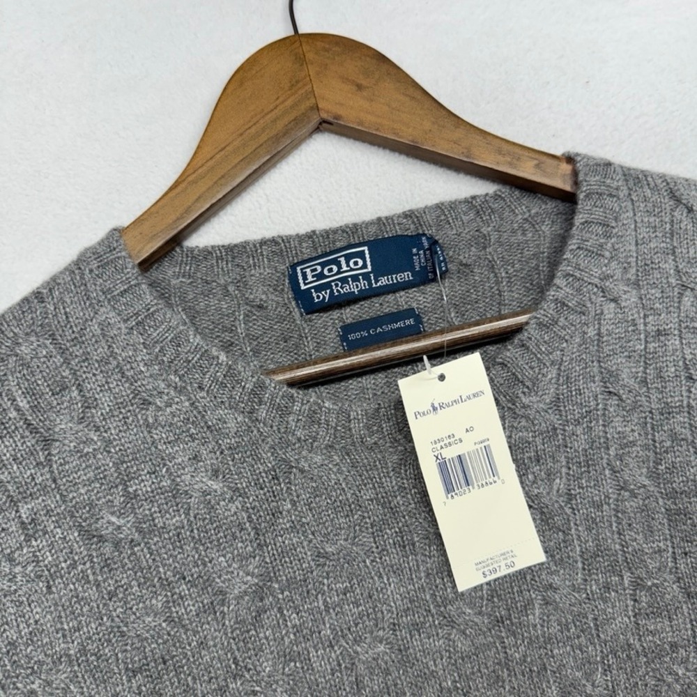 Vintage Ralph Lauren Sweater Mens XL Gray Cable Knit 100% Cashmere Deadstock